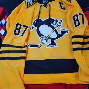 Pittsburgh Penguins Gold Hockey Jersey Sweater - #87 Captain
